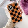 The new checkered plush mobile phone case is suitable for iPhone15 protective cover X tide 7p women's 12 super soft warm hand 14