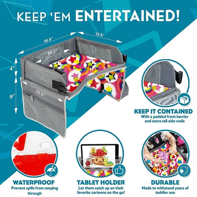 Cross-border hot selling CAR children's seat tray children's travel tray children's lap children's folding table drawing board (Car table board) - dream-rainbow