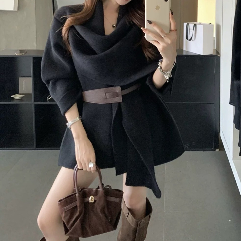 时尚休闲加厚披肩针织衫大衣女中长款气质高级感宽松显瘦毛衣外套|undefined