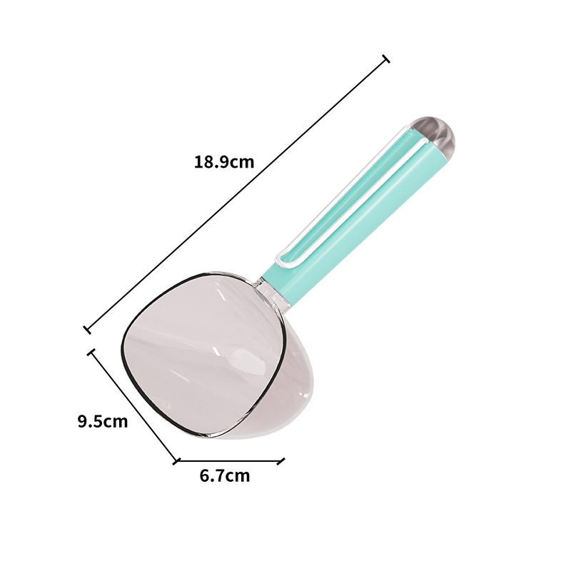 Cuchara de comida para mascotas translúcida multifuncional con mango de clip, cuchara de comida para perros, cuchara de comida para perros, cuchara general de comida para perros, venta al por mayor.