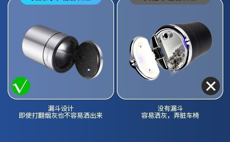 Oxygen-deprived, detachable car ashtray made of 304 stainless steel, with a flexible flip cover, anti-ash scattering, and thickened design