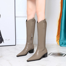 009-7 in Europe and the thick with high boots with wood grain with pointed retro knight new sleeve female high boots in winter