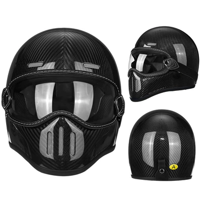 Full-Face Helmet for Men and | Motorcycle Safety Supplies - carbon-fiber-3k-bright-black-transparent-lens-m56-57-head-circumference