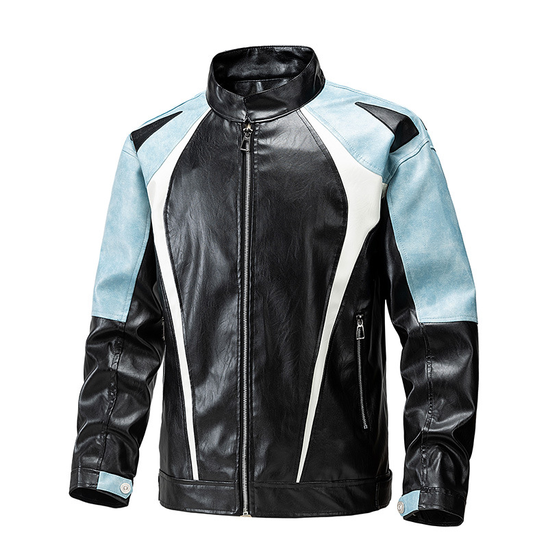 Comercio exterior transfronterizo retro americano de carreras hombre y mujer chaqueta de cuero diseño de alta calle sensación de locomotora pupu chaqueta