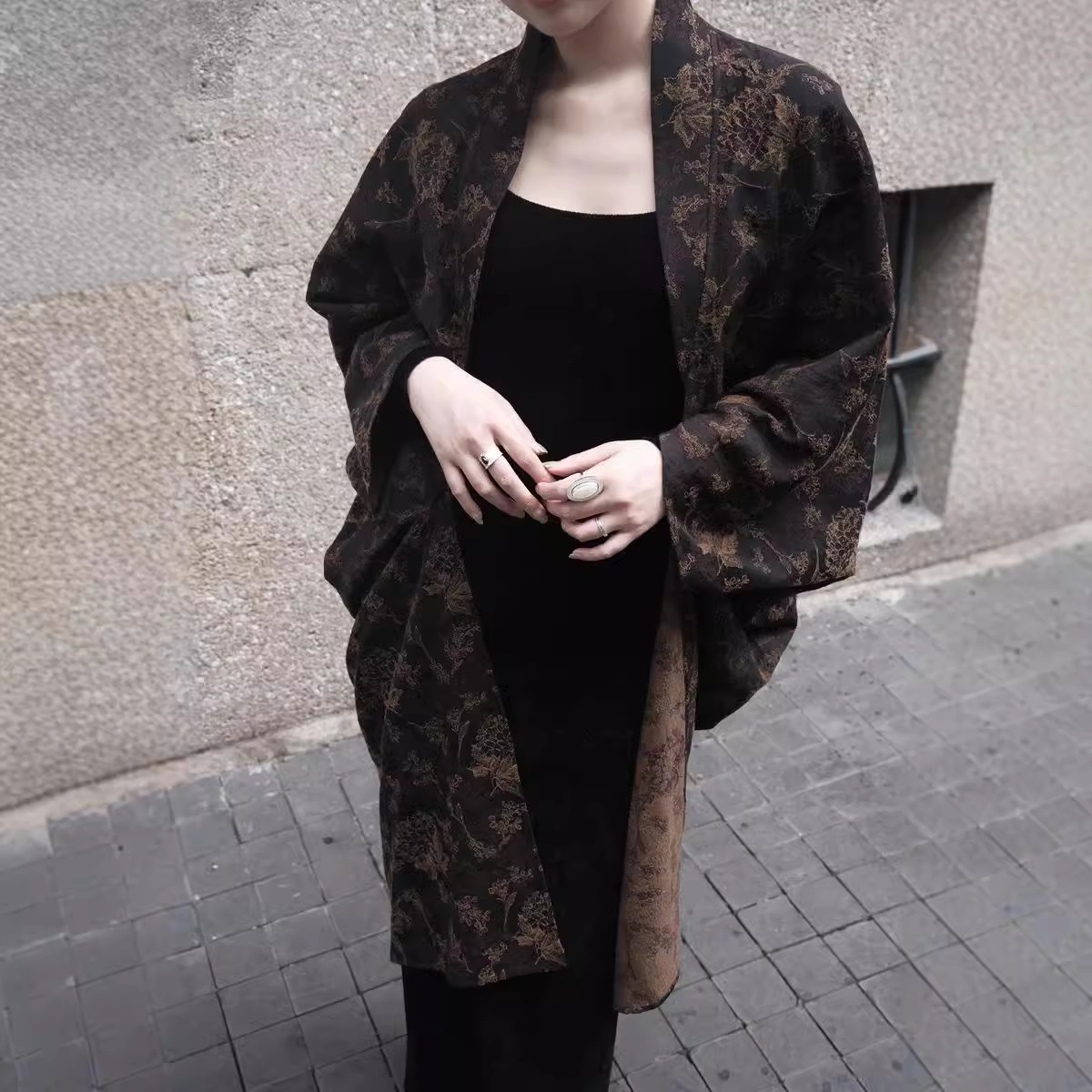 Spot Relaxed and Noble Chinoiserie Old Money Lazy and Atmospheric Retro Wool Jacquard Cocoon Coat