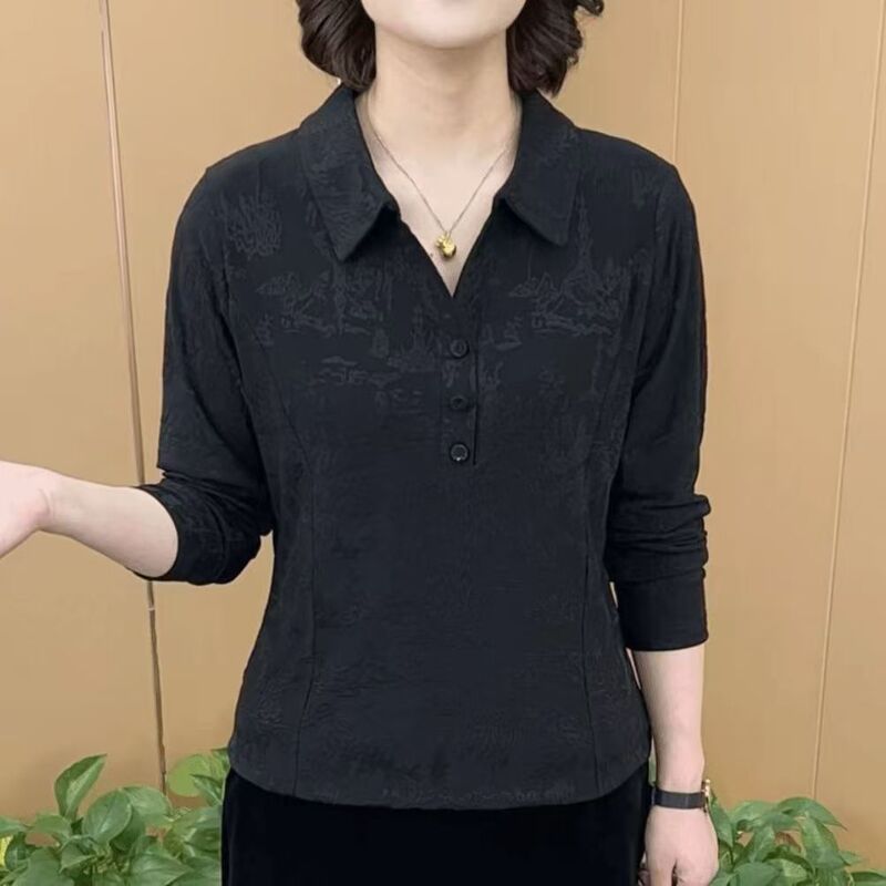 春季长袖时尚妈妈提花2025新款打底洋气小衫显瘦气质上衣衬衫女装|undefined