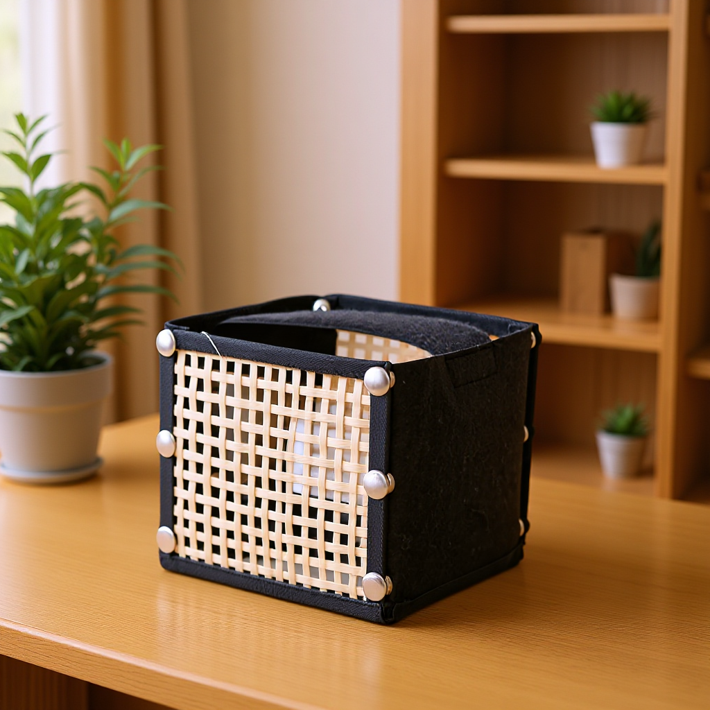 Customized Bamboo and Rattan Fabric Tissue Box for Living Room, Household Multifunctional Foldableing Felt Roll Paper Box, Restaurant Tissue Storage Box
