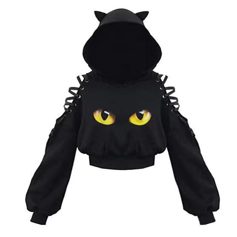 2026 New Foreign Trade Amazon Hot-Selling Spring and Autumn Women's Top, Off-Shoulder Tie-Up Cat Ear Hooded Sweatshirt with Fleece Lining 2026 New Foreign Trade Amazon Hot-Selling Spring and Autumn Women's Top, Off-Shoulder Tie-Up Cat Ear Hooded Sweatshirt with Fleece Lining