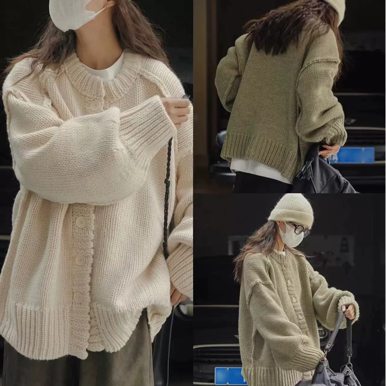 跨境外贸慵懒风毛衣开衫外套女2025春秋新款时尚小众中长款针织衫