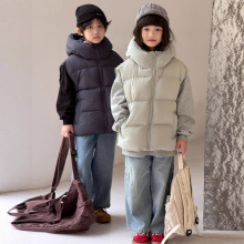 韩版儿童羽绒马甲秋冬2025新款连帽男女童中大童加厚坎肩泡芙外套