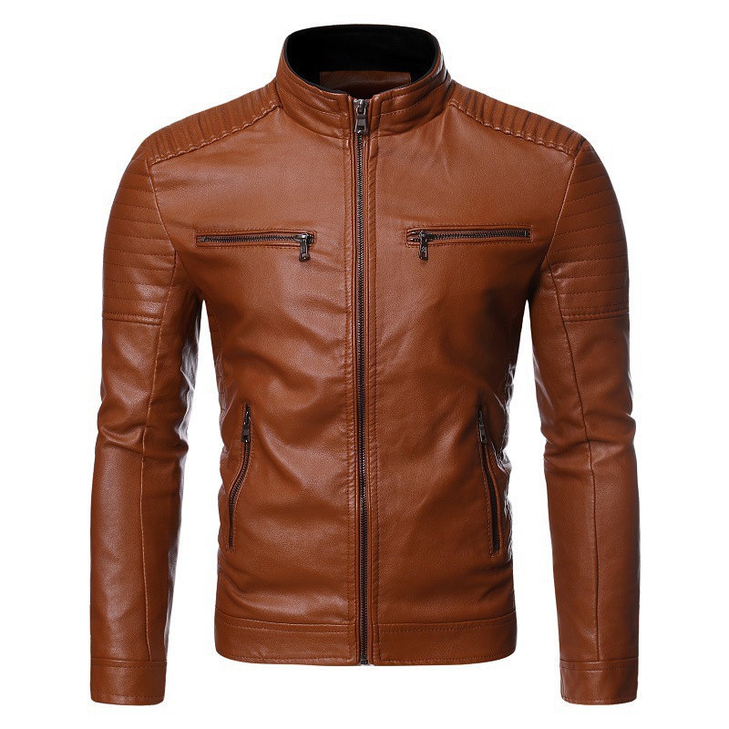 Comercio electrónico transfronterizo comercio exterior otoño / invierno 2020 nuevo estilo de moda de hombre con cremallera decoración de locomotora abrigo de cuero PY26