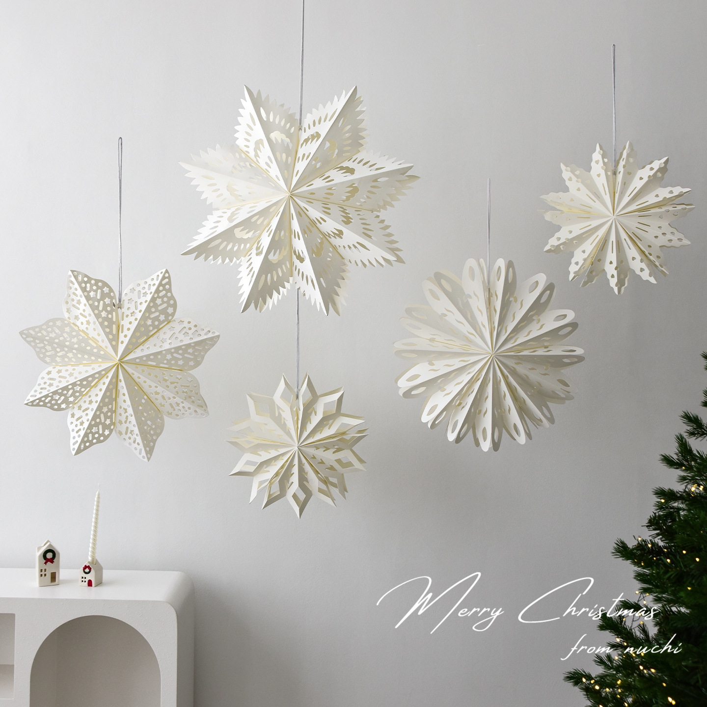 NUCHI Nordic style 3D origami snowflake pendant hollow…