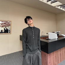 亨利领长袖针织衫男士春季新款美式高级肌肉男健身百搭修身T恤衫