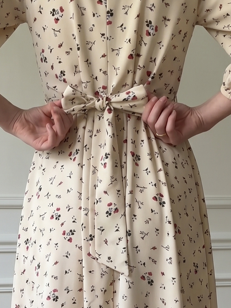 Elegant Satin Maxi Dress With Floral Print - Long Sleeve Tie-Waist Boho Chic Dress For Women_ecoleips.com
