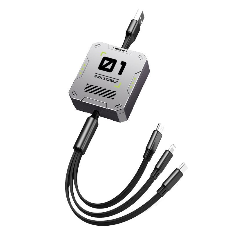 Uno-a-tres 100W ayunan el cable de datos telescópico de carga tres-en-uno para el cargador multifuncional de Apple Huawei Android 6A