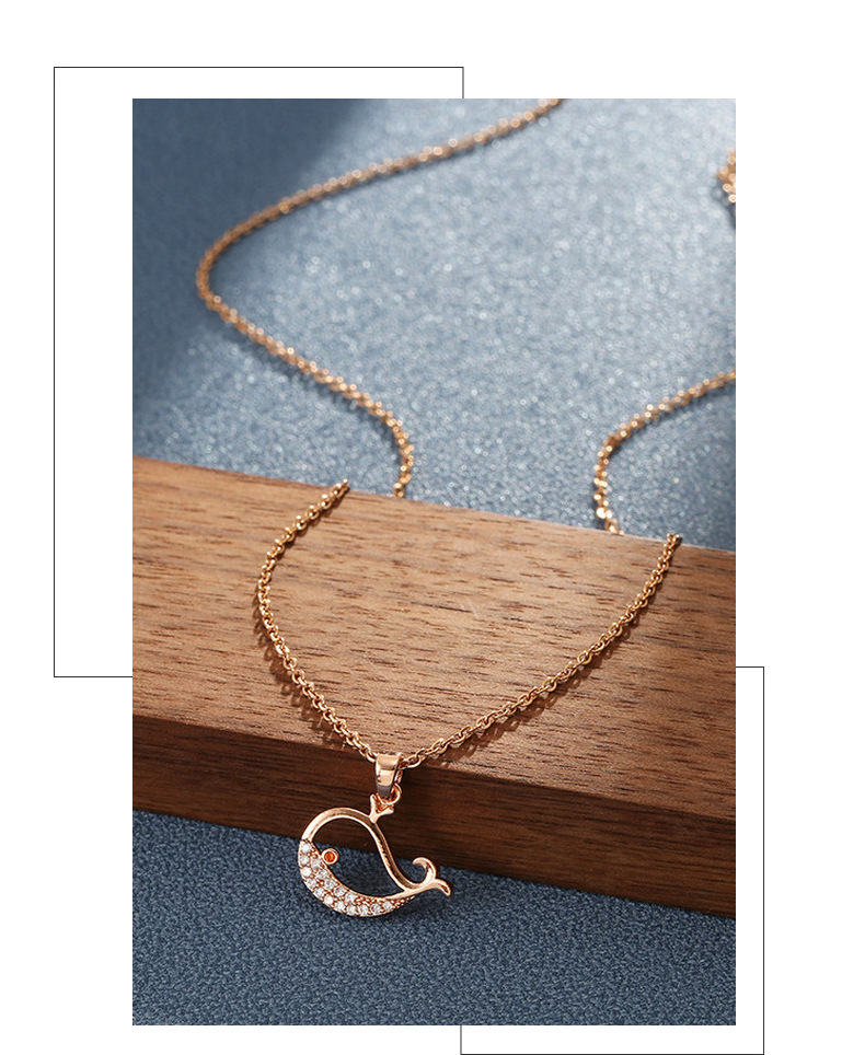 Copper 18K Gold Plated Cute Plating Hollow Out Inlay Whale Zircon Pendant Necklace display picture 3