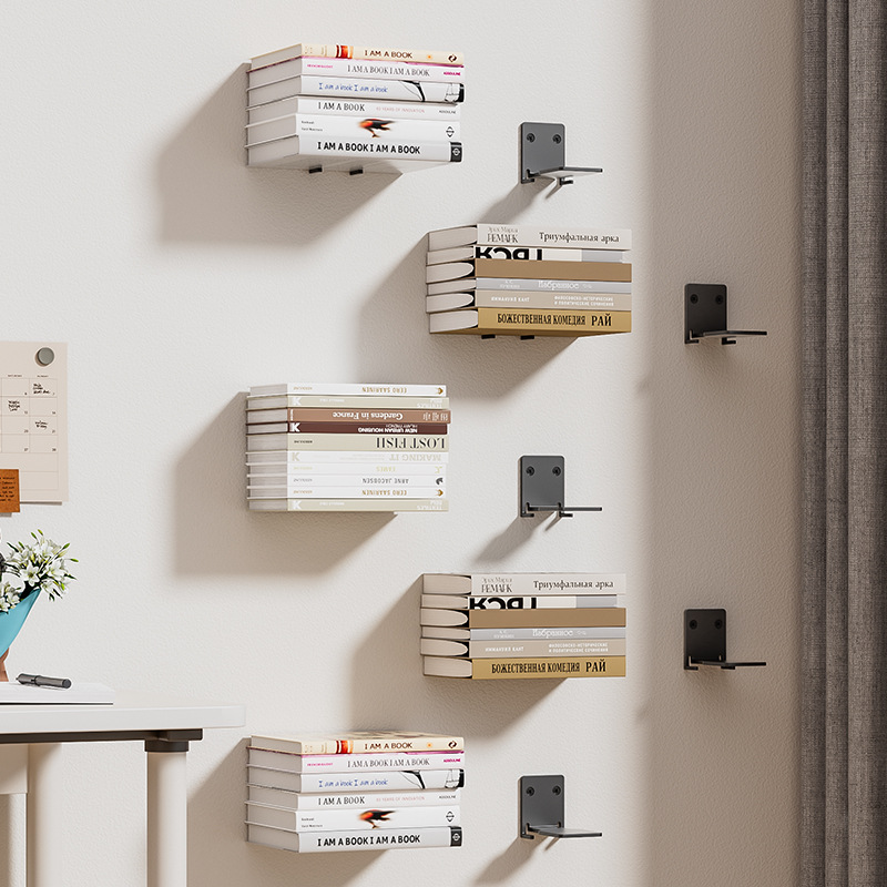 Personalidad transfronteriza escondida estante flotante de libros de pared de soporte de estante de libros de metal invisible estante de decoración de pared del hogar