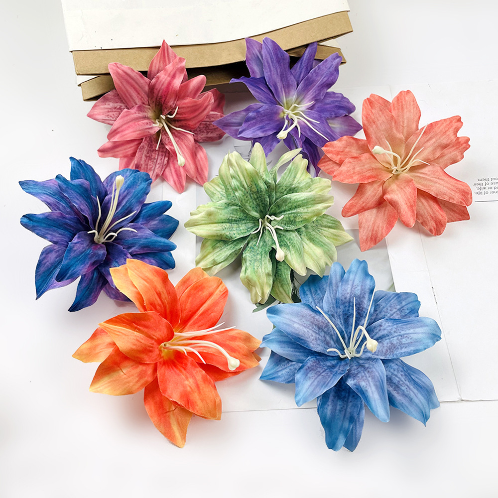 Impresión de simulación de flores de lirio hechas a mano DIY pinzas de flores material de tocado paquete de accesorios de flores adornos de fotografía