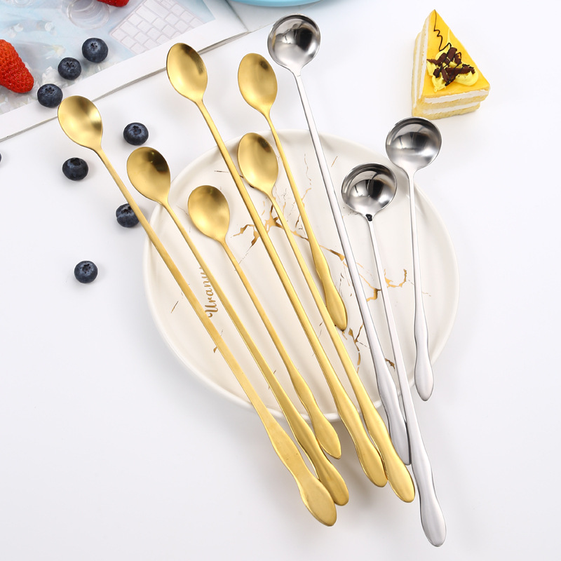 Calabaza creativa de acero inoxidable con mango largo punta redonda cuchara de aceite cuchara de mezcla de café cuchara de helado cuchara de hielo condimento se puede personalizar LOGO