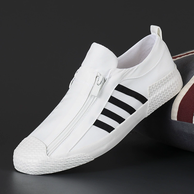 Мужская обувь 2024 новая весенняя модная обувь низкие белые туфли на молнии холст корейская версия тренда универсальная повседневная обувь