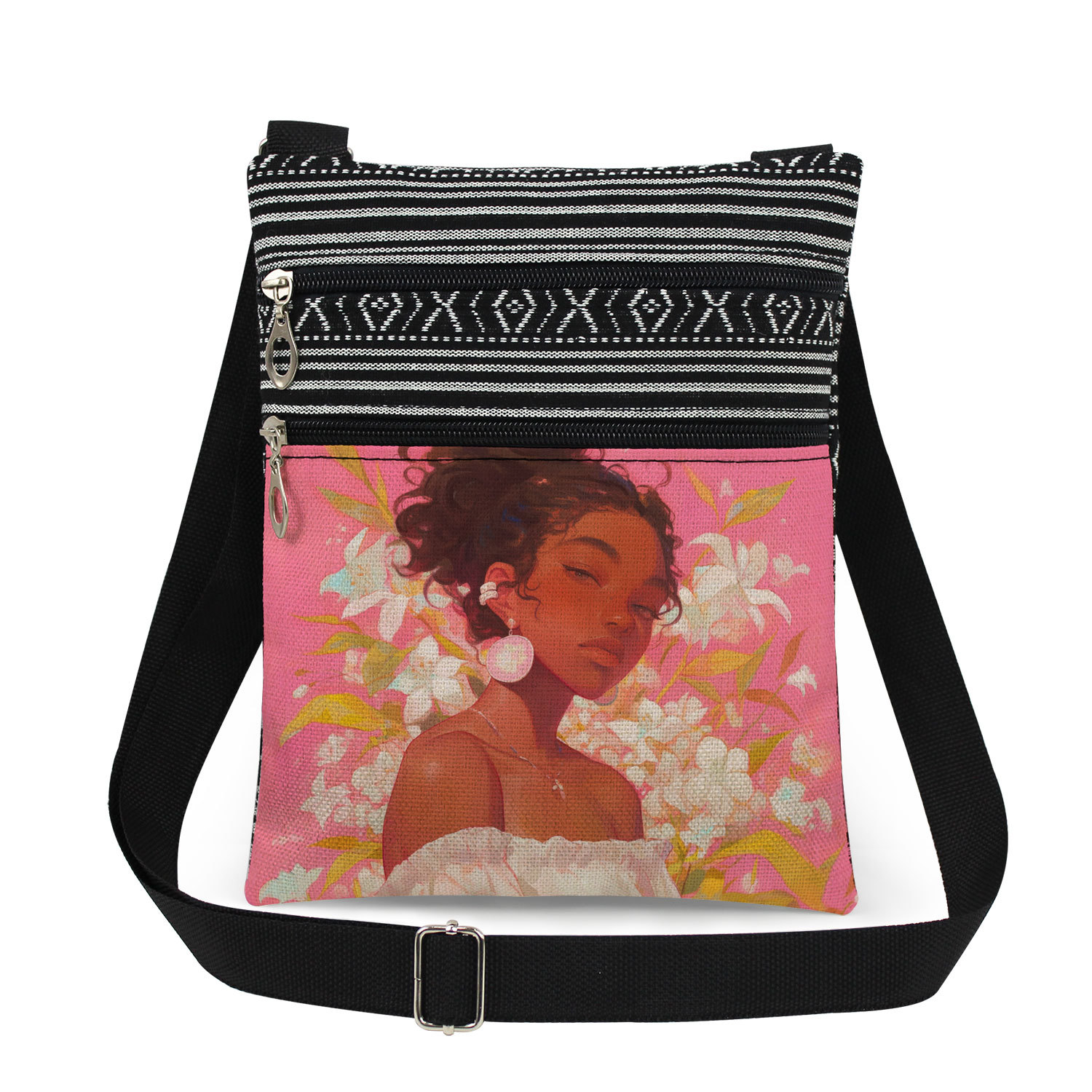 Women's Canvas Human Flower Streetwear Square Zipper Messenger Bag display picture 7