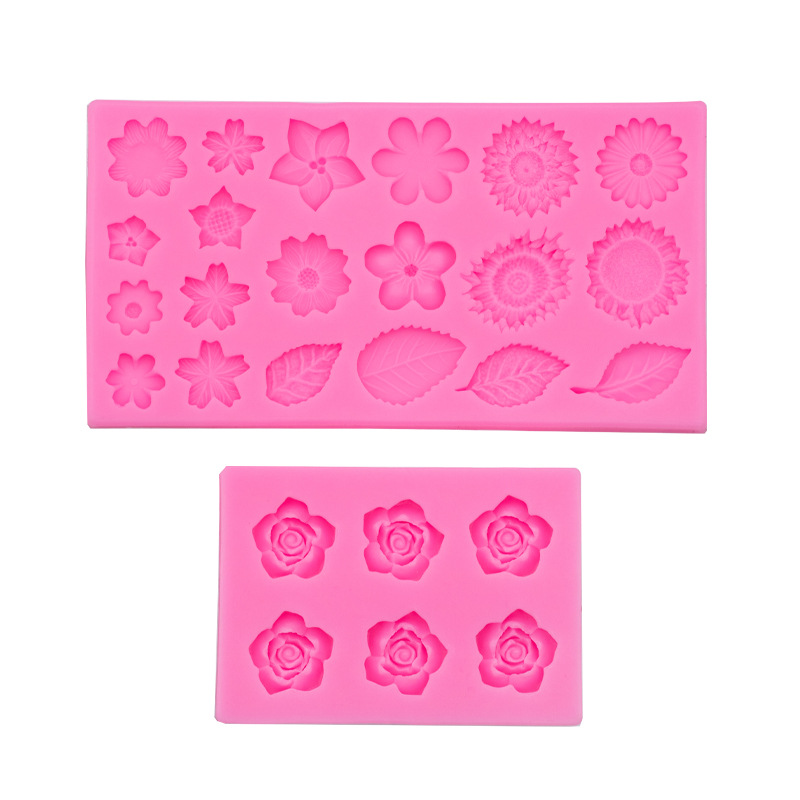 6 Rosa girasol hojas girasol molde de silicona hecho a mano arcilla epoxi cerámica suave decoración para hornear