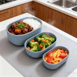 密封锁鲜硅胶保鲜饭盒食物水果三合一食品级椭圆密封食品硅胶饭盒