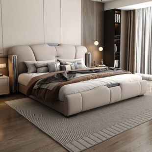 Light Luxury Genuine Leather Bed 1.8X 2m for Boys and Girls, 1.5m Home Large Bed, Internet-Famous Soft Leather Bed, Children's Bed