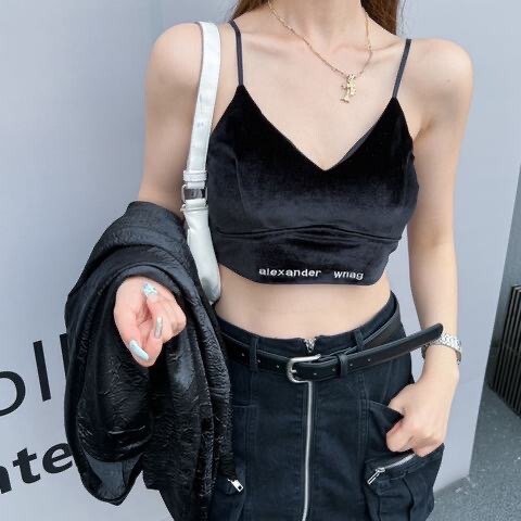 Autumn and Winter V-neck gold velvet embroidered camisole women's one-piece Cup inner base beauty back sexy underwear with chest pad