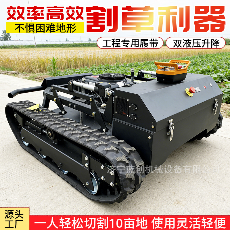 Fábrica de exportación de control remoto rastreo inteligente 22 HP picadora de césped tipo tanque huerto cortadora de césped autopropulsada