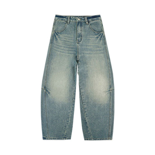 American-style curved-leg wide jeans for women with pear-shaped figures, new plus-size high-waisted loose drop-shaped scythe pants