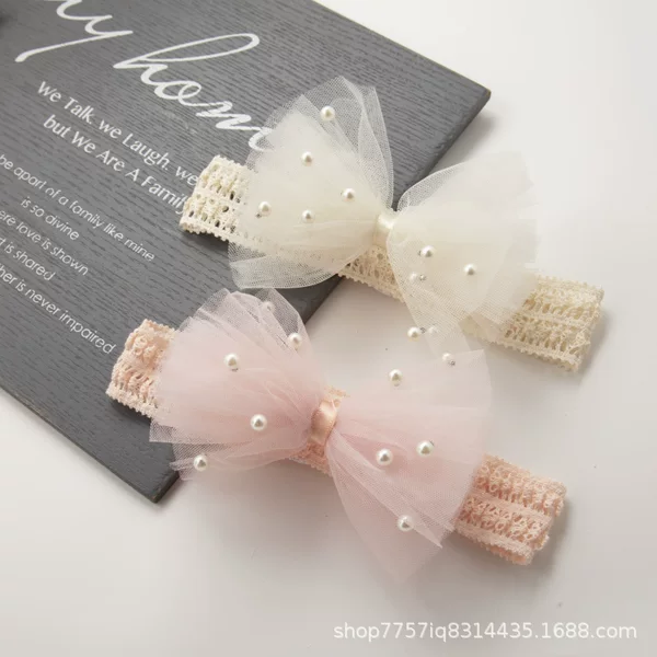 Baby Hairband Headdress Pearl Mesh Bow Full Moon Elastic Hairband Jewelry Princess Baby Girl Birthday