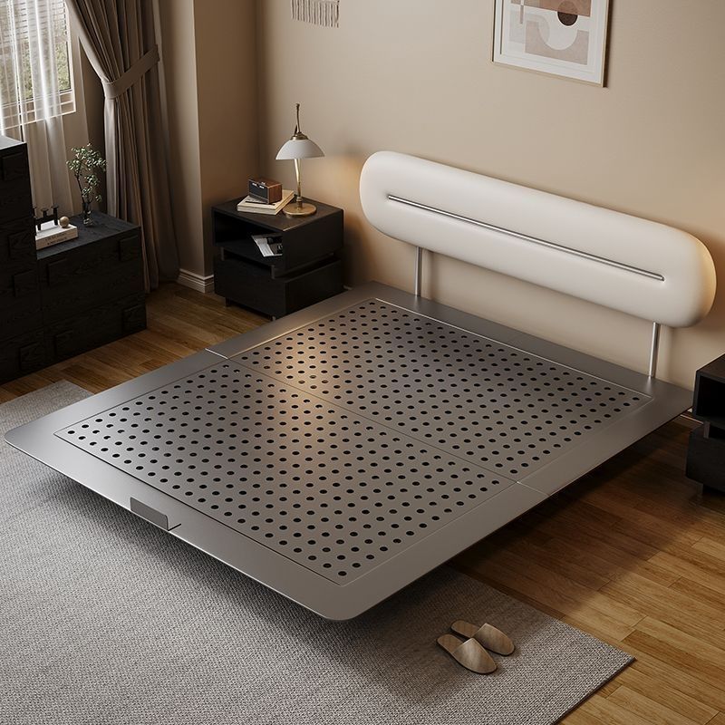 Carbon Steel Frame Bed, Ultra-Thin Bedside Bed, Antique Style Leather Bed, Retro French Style Small Apartment Bedroom, Edge-To-Edge Suspended Bed