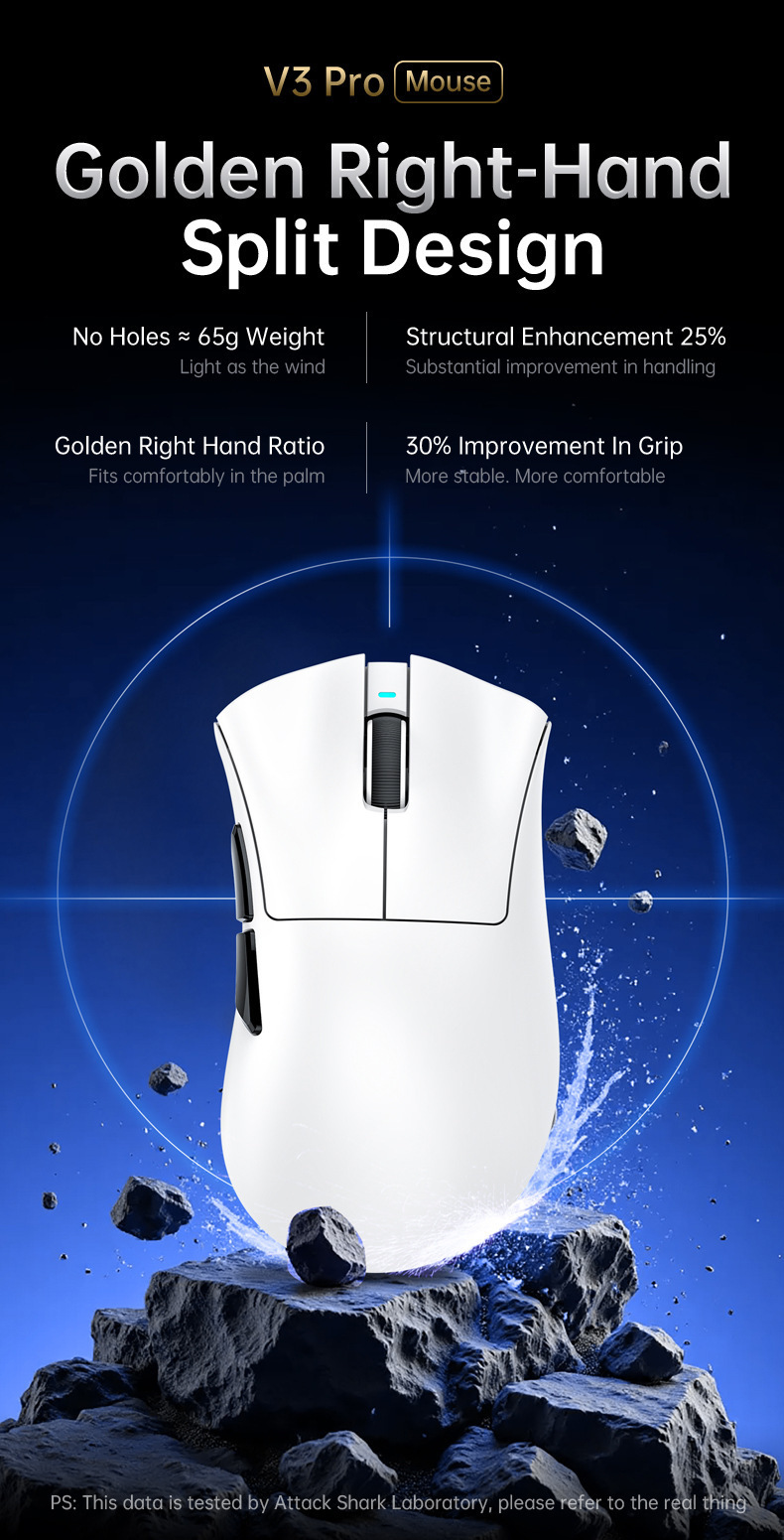 AttackShark V3PRO Mouse, Lightweight, Video Game, The Third Mock Examination, Wireless Bluetooth, RGB Seat, Rechargeable_voghion.com