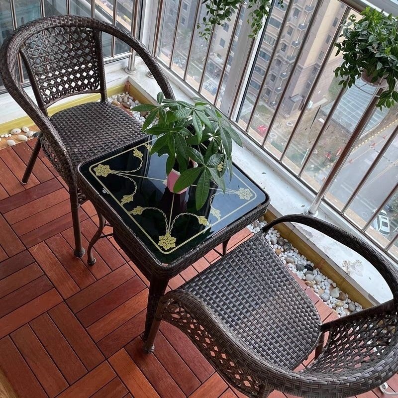 藤椅三件套茶桌阳台小桌椅室外庭院户外露台休闲椅子茶几组合花园