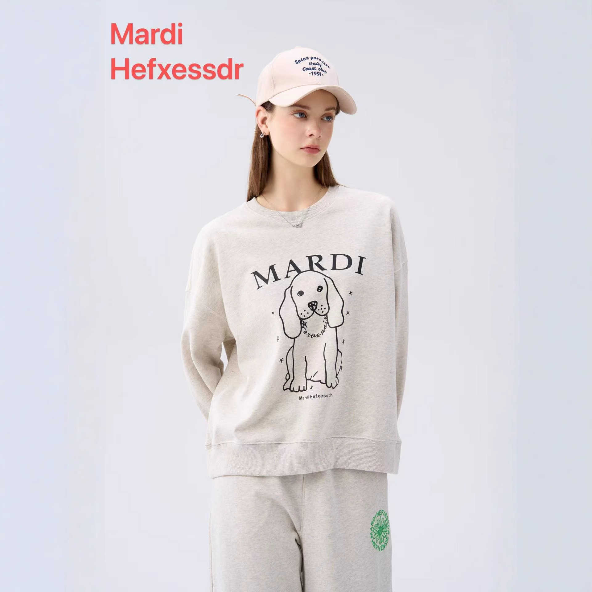 Korean Style New Mardi Hefxessdr Pearl Puppy Print Casual Versatile Loose Round Neck Women's Sweatshirt