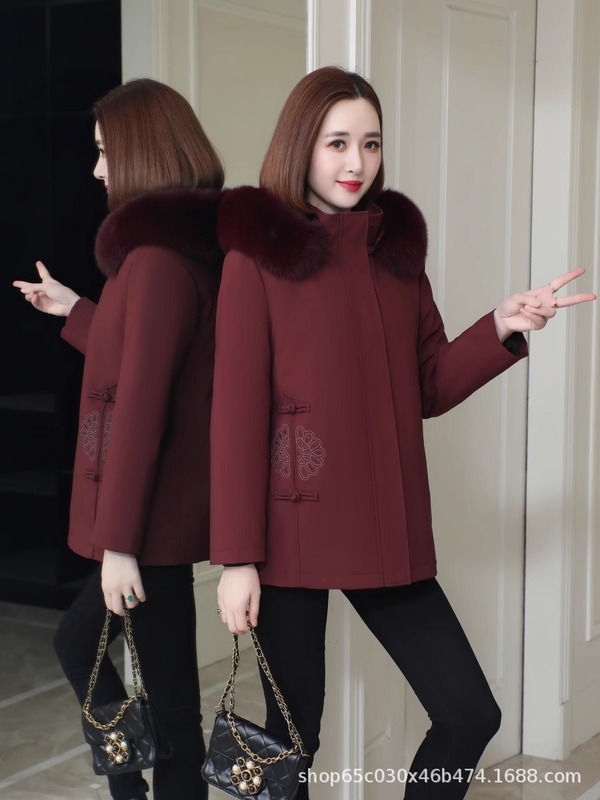 海宁派克服妈妈款尼克服中老年可拆卸獭兔毛内胆皮草外套大衣毛领|undefined