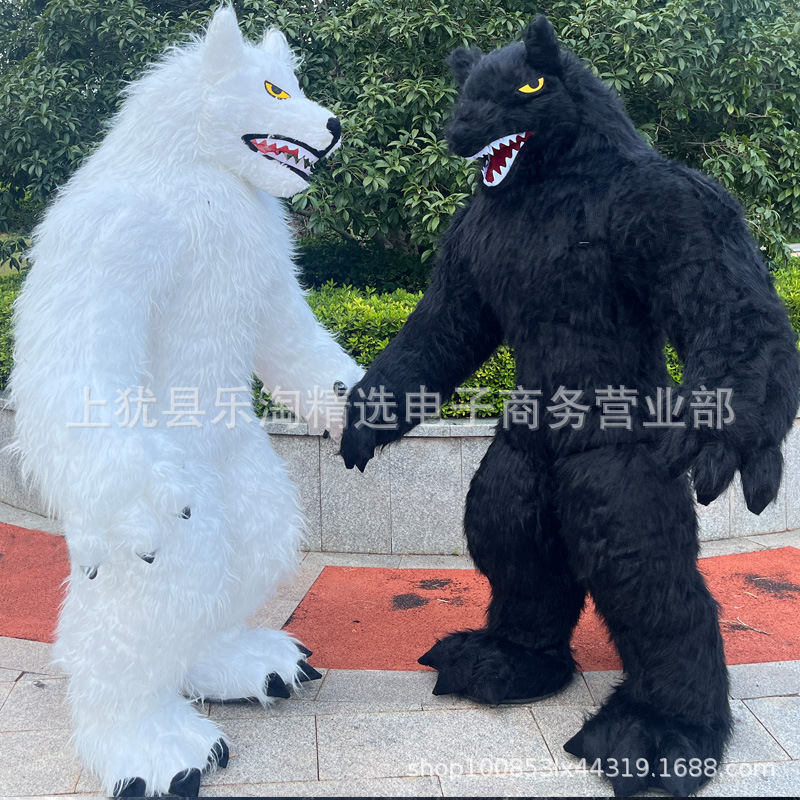 大灰狼充气人偶服装仿真狼卡通人偶服人穿表演长毛充气服装玩偶服