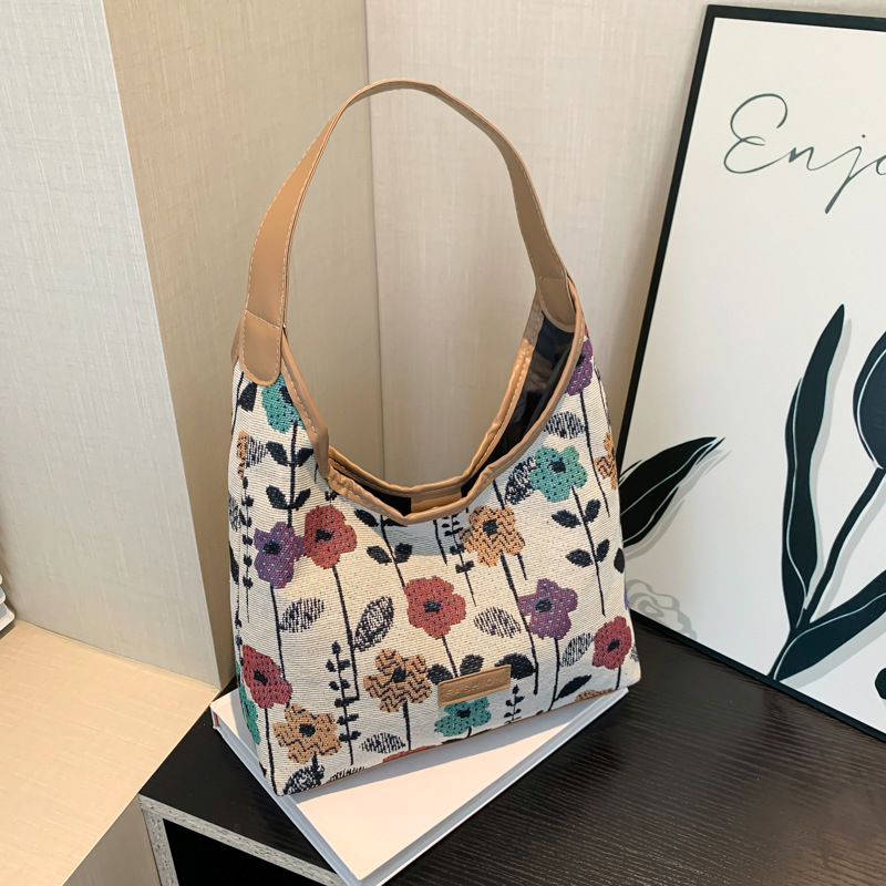 Modas pequeñas frescas de verano nuevas bolsas de tela de gran capacidad impresas casuales simples bolsas de bolsas
