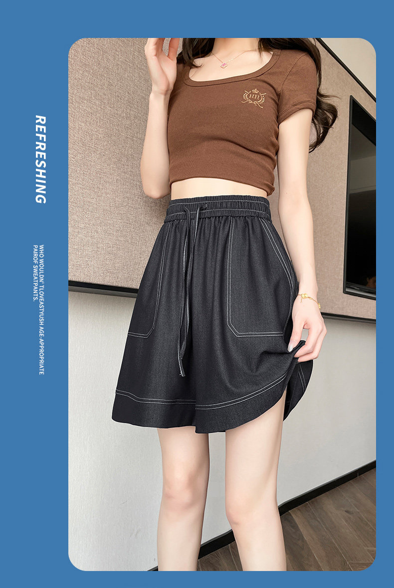 Quần short jean nữ lưng cao ống rộng chất liệu tơ tằm mát mẻ — màu xanh nhạt chi tiết 12