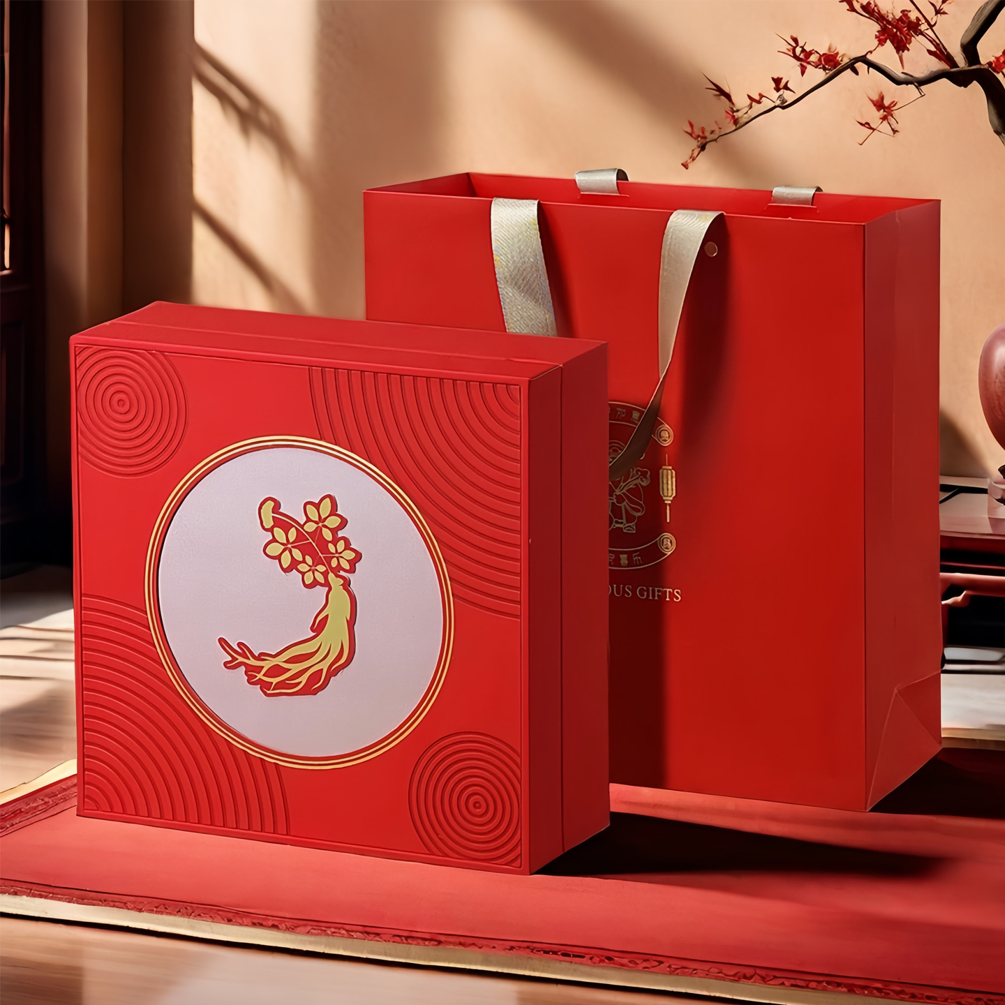 西洋参包装盒高档皮盒100滋补品花旗参礼盒装250克西洋参礼盒空盒