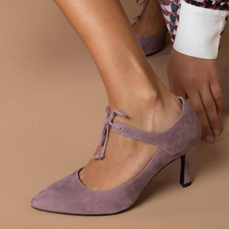 Cross-Border Exclusive Supply for Amazon Ebay Foreign Trade Women's Shoes, New Sexy European and American Style Lace-Up Pointed Toe Shallow High-Heeled Pumps