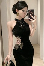 改良版旗袍气质时尚包臀裙夏季新款花朵刺绣改良派对旗袍连衣裙女