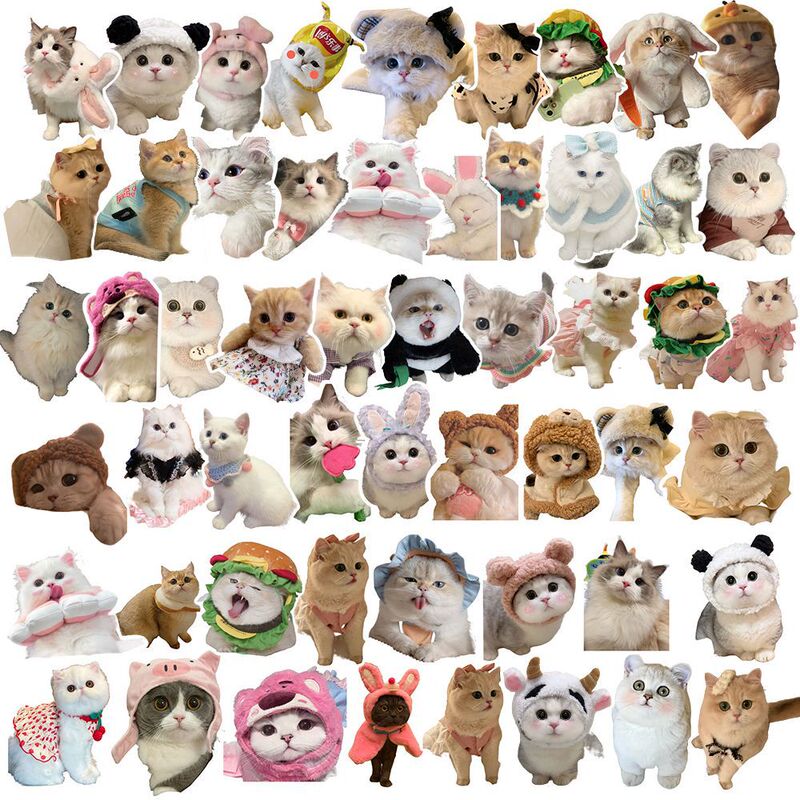 130张宠物猫贴纸高颜值可爱治愈系贴画DIY装饰手机手账桌面自粘贴|undefined