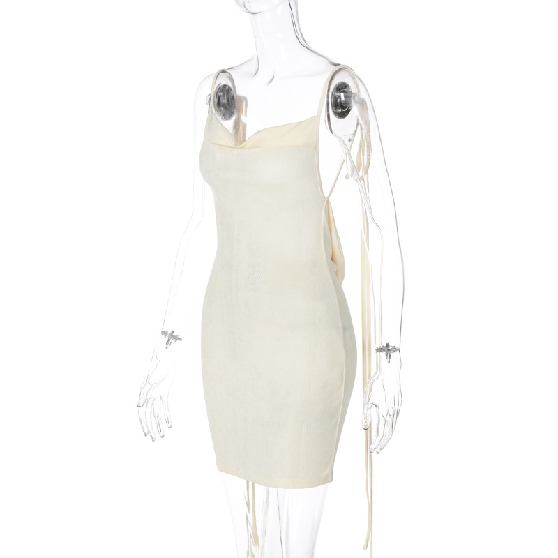 Women Clothing Autumn Sexy Backless Lace up Slim Fit Dress