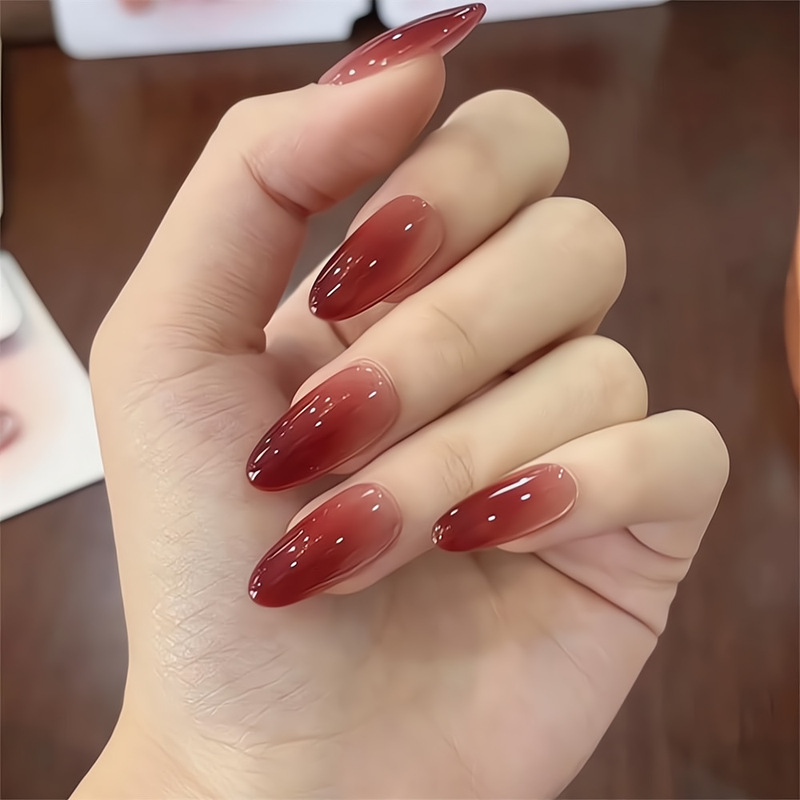 High-End Wine Red Oval Mid-Length Wearable Nail Patch Nude Gradient Aurora Manicure Wearable Nail Patch High-End Wine Red Oval Mid-Length Wearable Nail Patch Nude Gradient Aurora Manicure Wearable Nail Patch