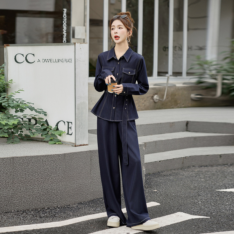 新款时尚套装女2025秋新款休闲牛仔外套高腰阔腿裤两件套YQ3366|undefined