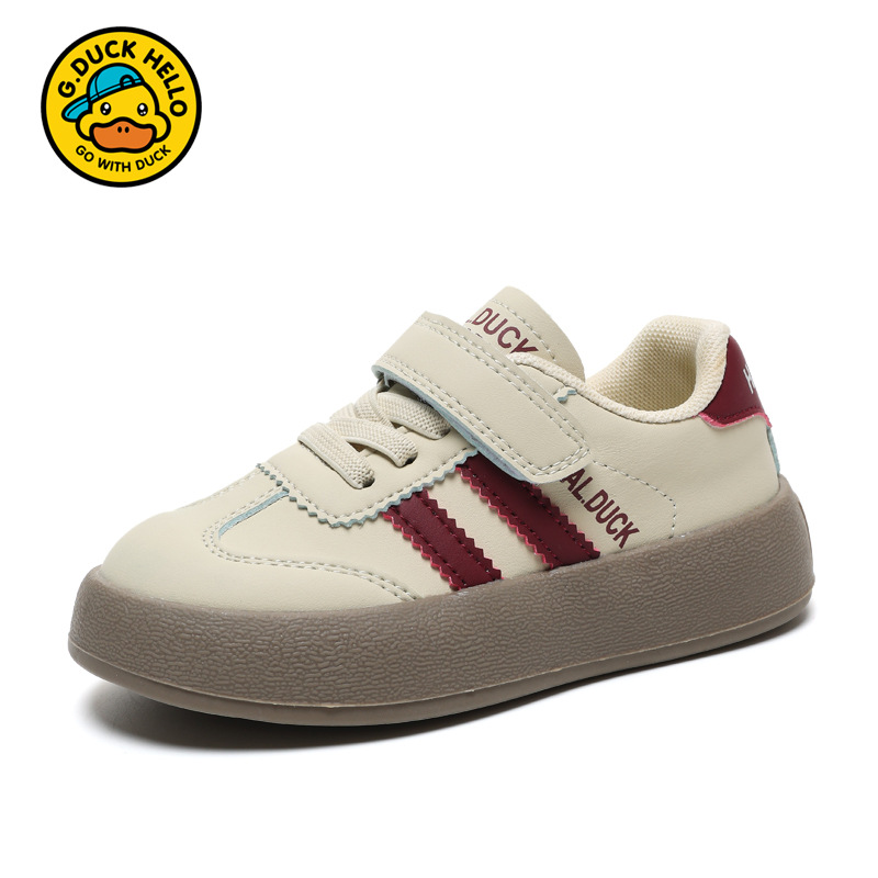 Pato amarillo zapatos para niñas zapatos de entrenamiento para niños primavera y otoño 2025 nuevo cuero impermeable zapatos deportivos para niños zapatos blancos pequeños