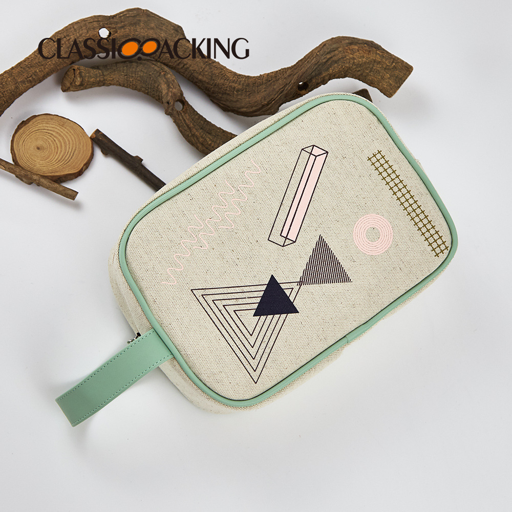 Bolsa de almacenamiento portátil simple, fabricante de bolsas de lavado de viaje de gran capacidad, bolsa de cosméticos de lino portátil multifuncional al por mayor