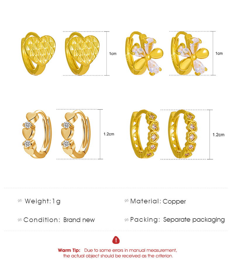 5g Weight Zircon Inlay Material Simple Style Copper Micro Inlaid Zircon Flower Heart Earrings